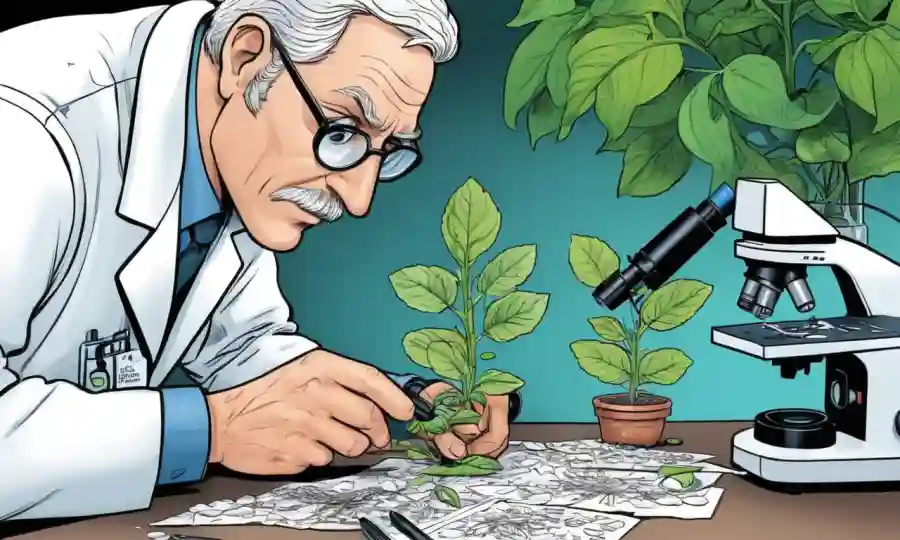 Especímenes de plantas científicas bajo microscopio
