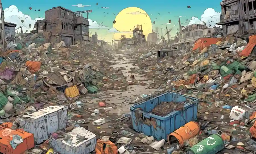 Un ambiente contaminado con materia orgánica decadente rodeado de basura y desechos.