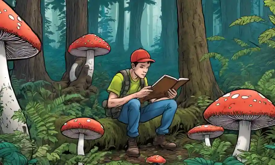 Los entusiastas de los hongos que estudian hongos raros en un frondoso entorno forestal.