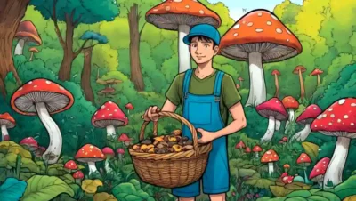 Una persona rodeada de setas coloridas