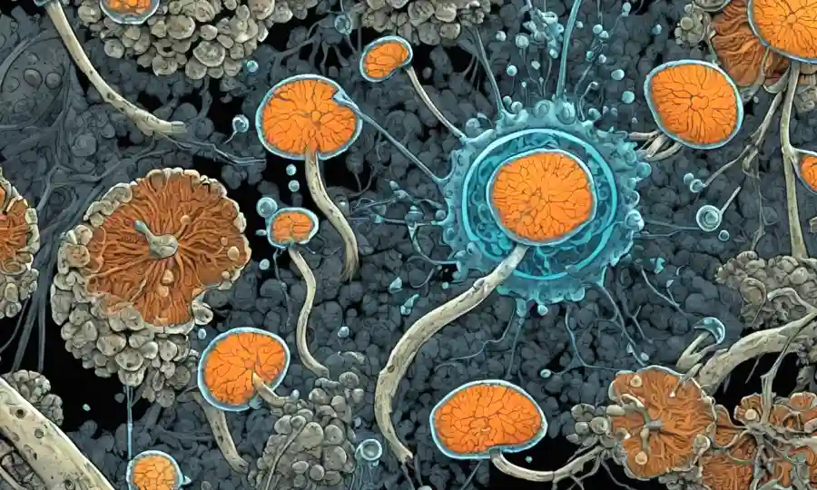 Imágenes microscópicas de estructuras fúngicas con equipos microscópicos electrónicos.