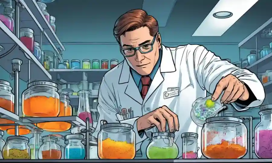 Un científico de laboratorio que estudia platos petri con diversas culturas fúngicas.