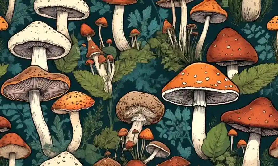 Una colección diversa de hongos raros de diferentes ecosistemas en varias etapas de crecimiento.