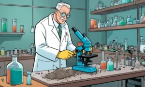 Un científico recolectando muestras de suelo en un entorno de laboratorio