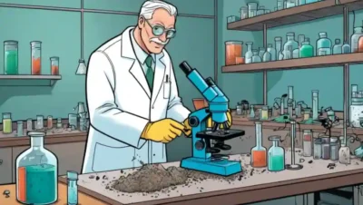Un científico recolectando muestras de suelo en un entorno de laboratorio