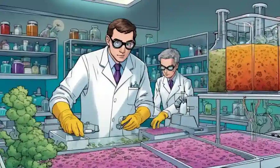 Investigadores científicos examinan culturas fúngicas en un entorno de laboratorio.