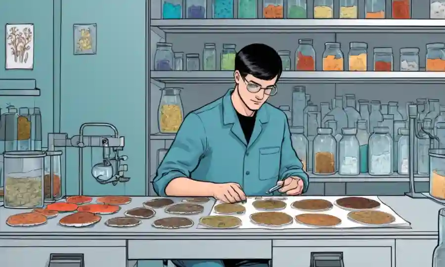 Una persona que estudia muestras de hongos en un entorno de laboratorio moderno.