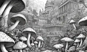 Presentaciones artísticas de hongos entre obras históricas e ilustraciones científicas.