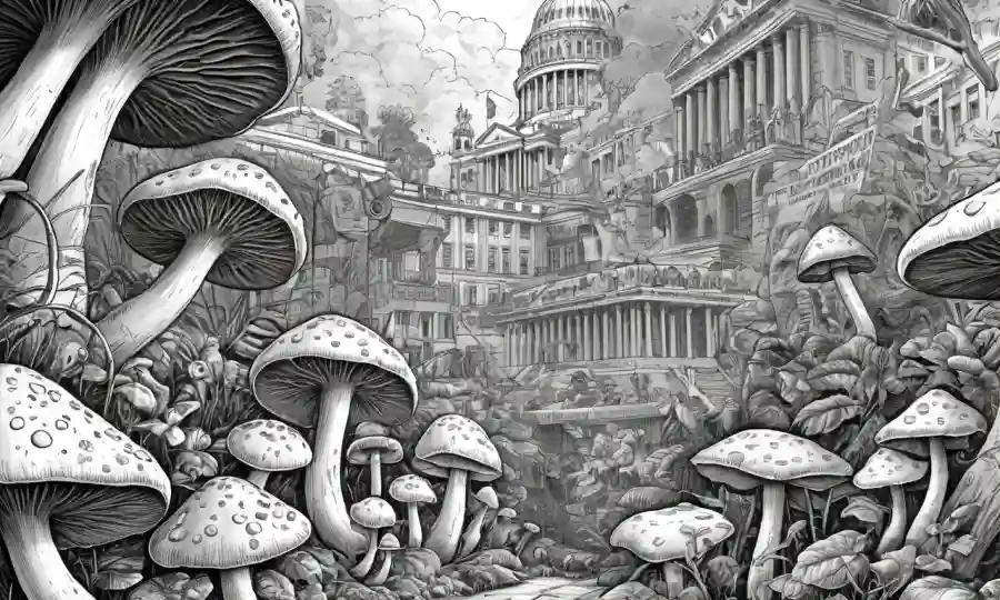 Presentaciones artísticas de hongos entre obras históricas e ilustraciones científicas.