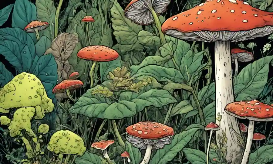 Ilustraciones de plantas y hongos