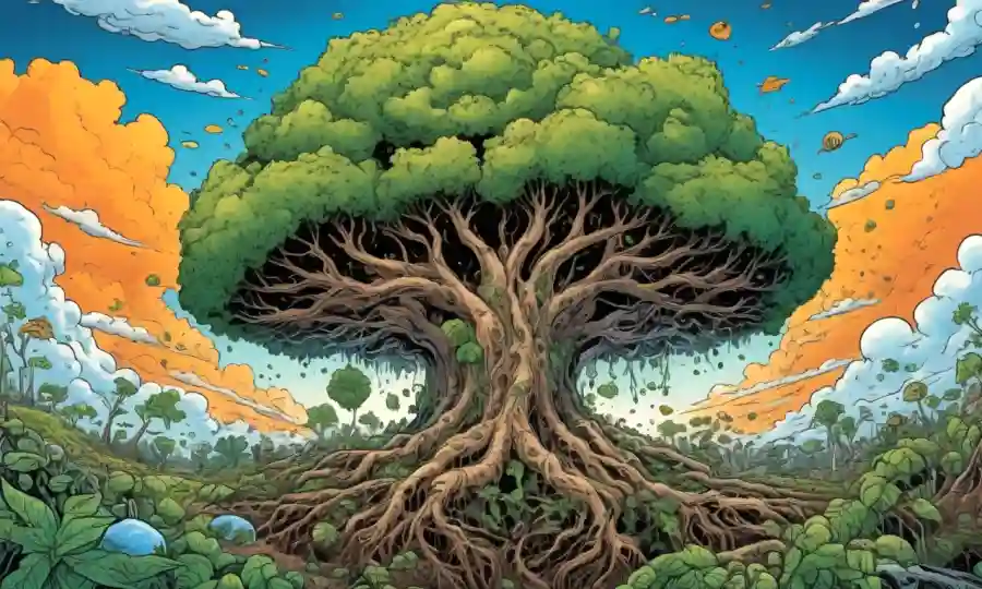 Ilustración que combina raíces de plantas