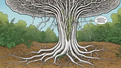 Imagen que muestra la relación simbiótica entre la raíz de una planta y la hifa fúngica