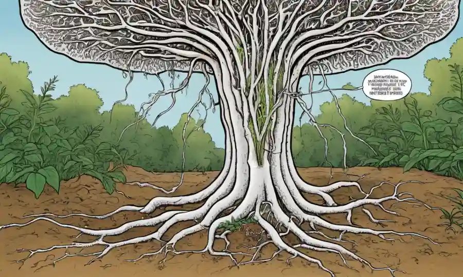 Imagen que muestra la relación simbiótica entre la raíz de una planta y la hifa fúngica