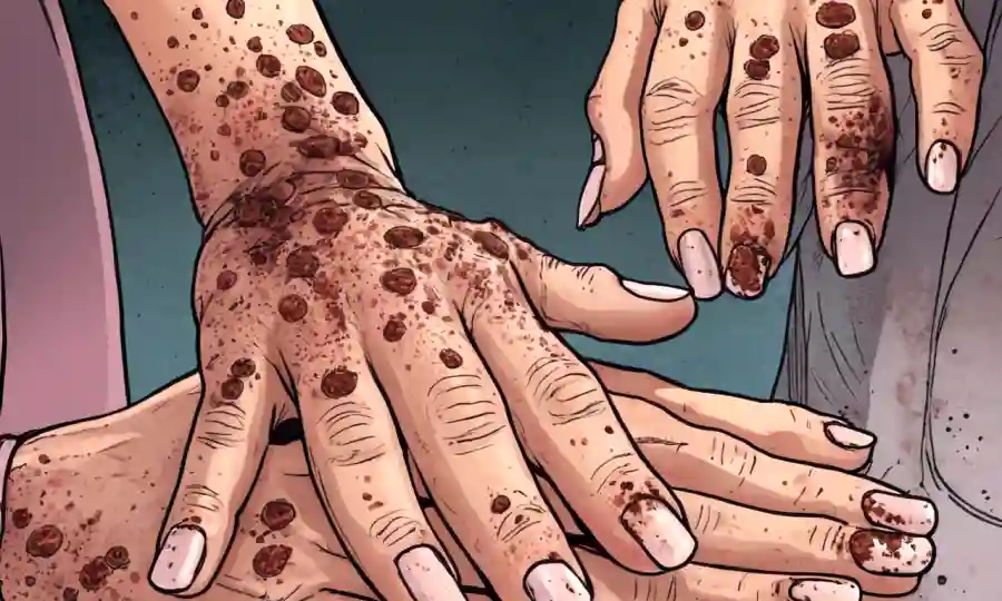 Cierre de lesiones cutáneas o hongos de uñas en manos de una persona con VIH.