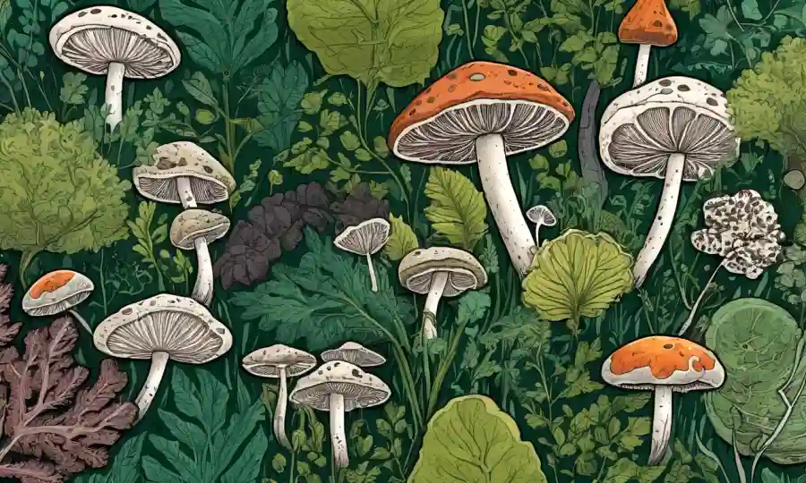 Imágenes microscópicas de hongos y organismos del suelo en medio de vegetación
