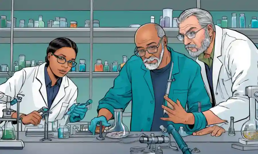 Un estudiante observando organismos microscópicos en un laboratorio con guía de instructores.