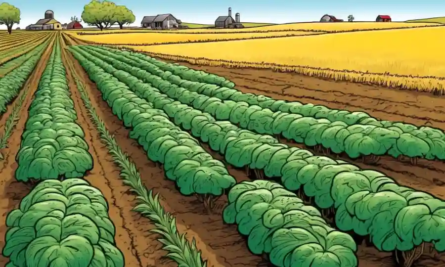 Microorganismos que crecen cerca de campos agrícolas, destacando prácticas agrícolas sostenibles.