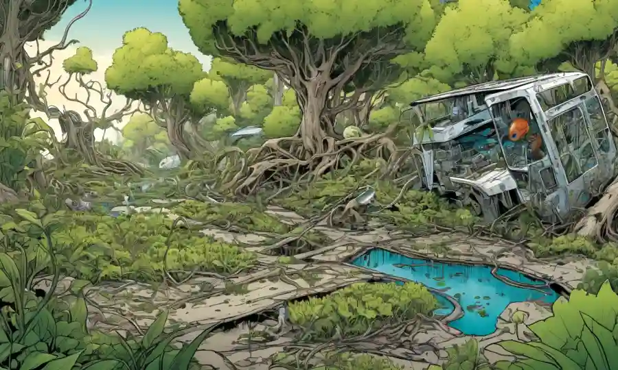 Organismos interconectados en medio de un paisaje natural devastado pero recrudecido