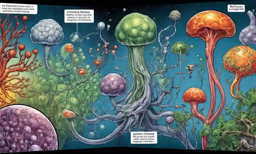 Diagramas científicos que muestran simbiosis en conceptos de biología molecular.