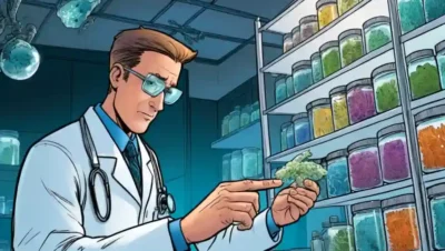 Científico examinando diapositivas de microscopio con diversos hongos micorrizales en un entorno de laboratorio.