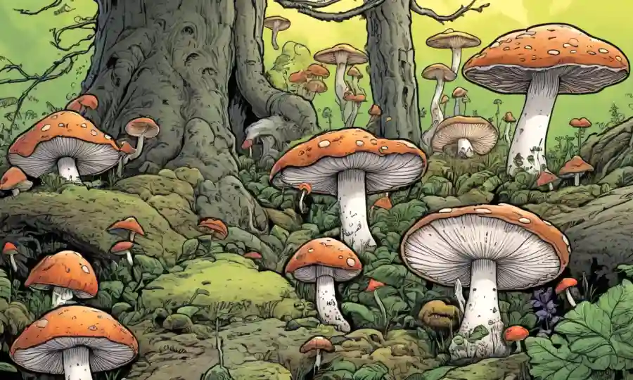 hongos y hongos interactuando en varios entornos ecológicos.