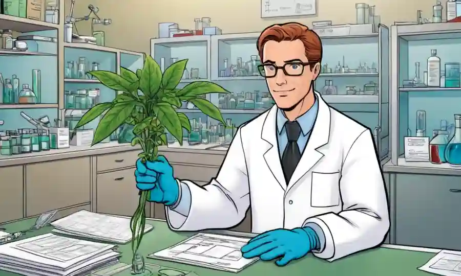 Científico conteniendo una muestra de planta