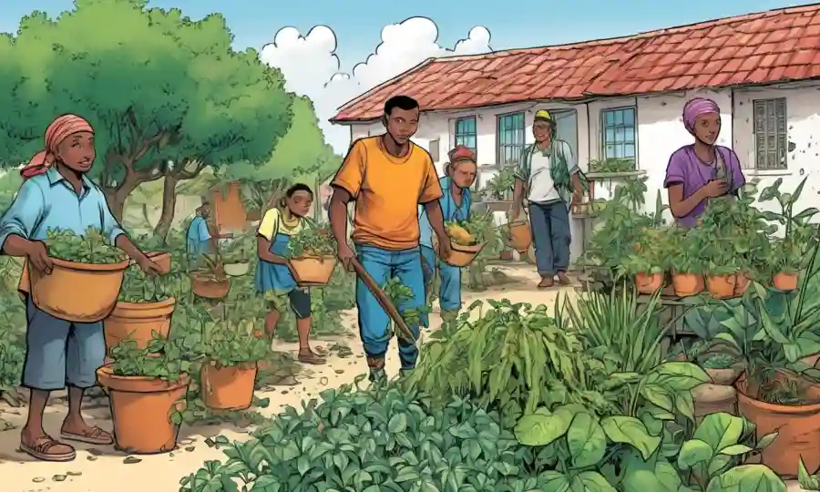 Personas de diversos orígenes culturales recolectando plantas en entornos locales.