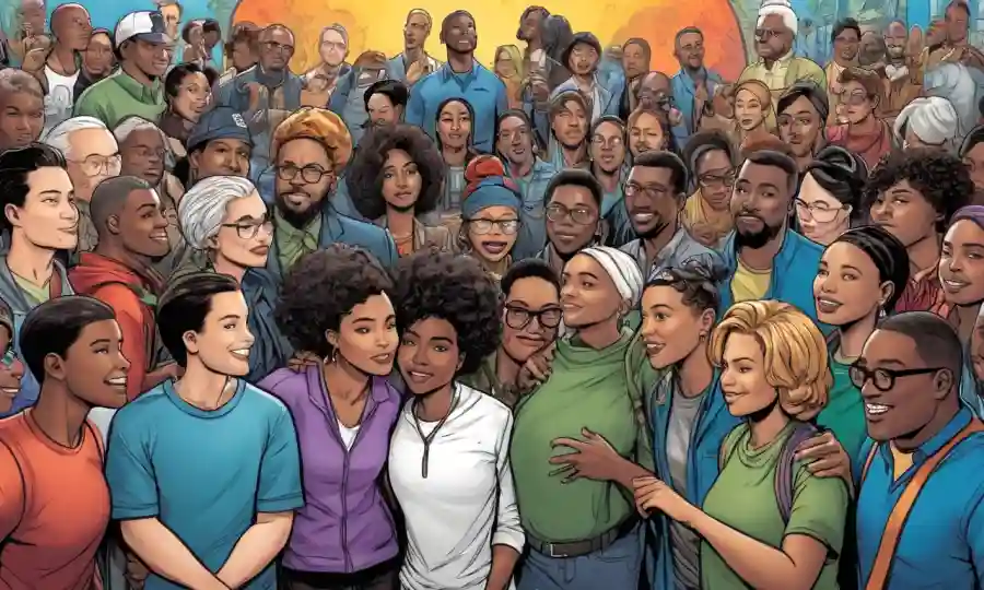 Los activistas se reunieron alrededor de un mural, abrazando la diversidad y la unidad.