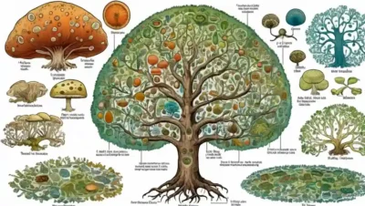 Varias especies fúngicas visualizadas en un árbol de diagrama de vida.