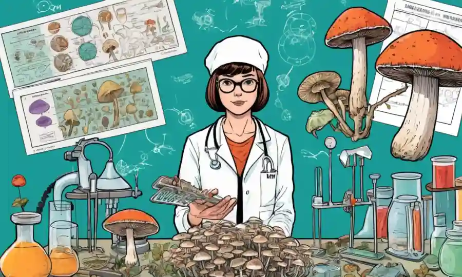 Una persona que tiene un espécimen de hongos