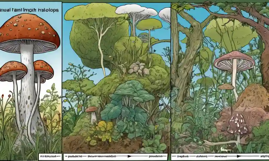 Un gráfico o diagrama que muestra relaciones evolutivas fungosas en un contexto botánico o biológico.
