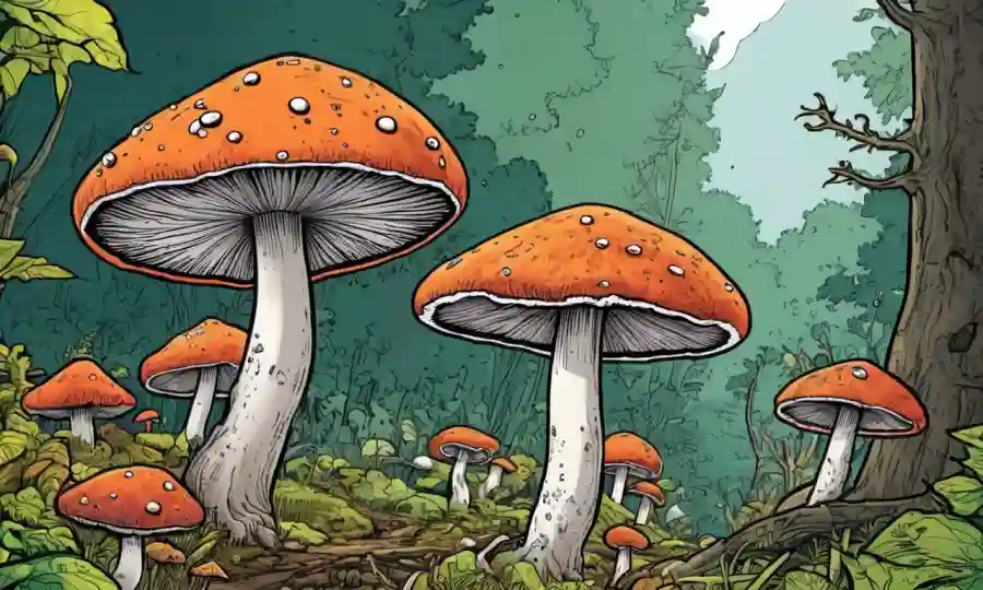 Fungi creciendo en la naturaleza, con esfuerzos de conservación y señales de advertencia alrededor.