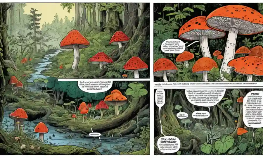 Ilustraciones de hongos comestibles y venenosos junto con el texto que abusa del mito.