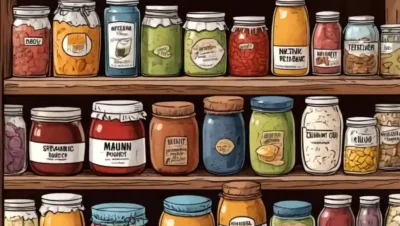 Diferentes tipos de productos fermentados dispuestos sobre una mesa o estantes.