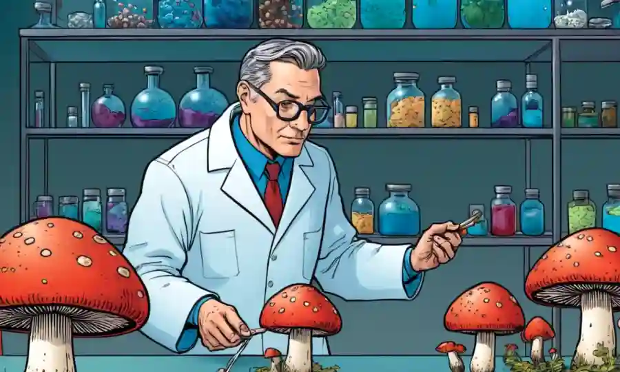 Científico estudiando hongos en un laboratorio.