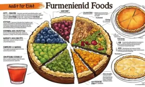 Alimentos fermentados propiedades nutricionales mostradas en un gráfico o gráfico de pasteles.