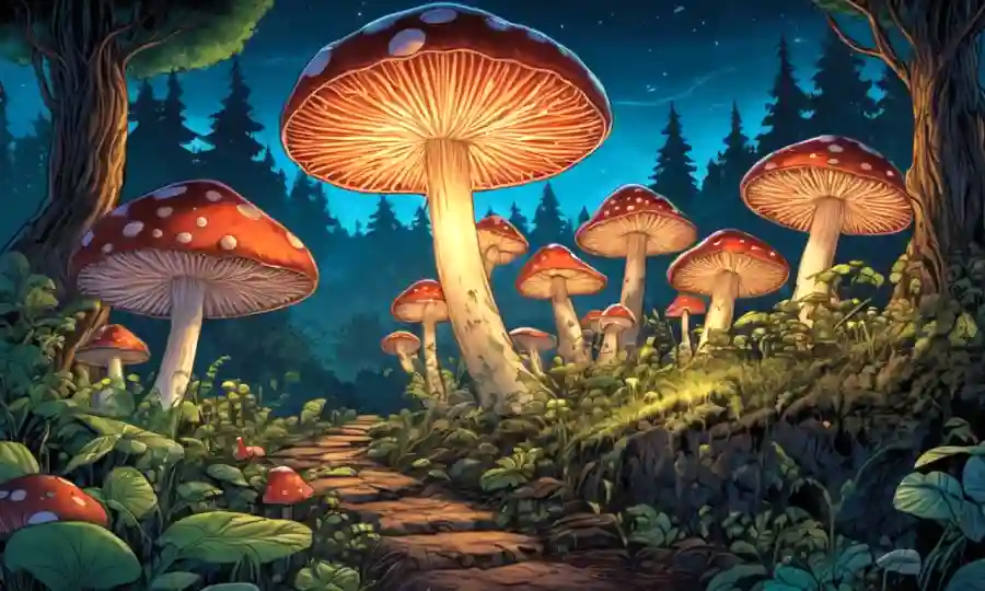 Glowing hongos con diversos paisajes y esfuerzos de conservación representados a nivel mundial.