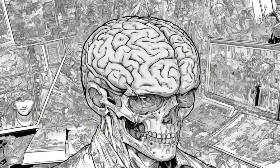 Una mezcla de técnicas artísticas y diagramas cerebrales que ilustran el proceso creativo.