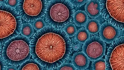 Las células de setas se transforman en tejido sano en un fondo microscópico.