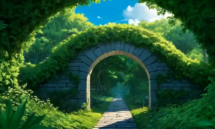 Un puente intrincado o arco en medio de una vegetación exuberante