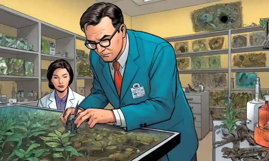 Un científico que examina varios diseños de trampa de cámara para un cultivo óptimo de endofito.
