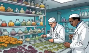 Científicos en laboratorios que examinan muestras de hongos de diferentes países.