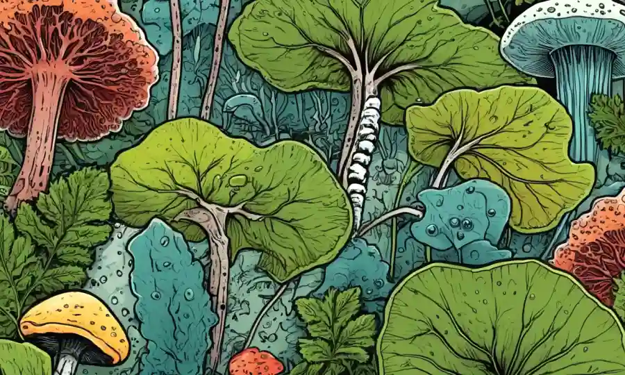 Una ilustración simplificada de plantas con hongos endofiticos o bacterias.