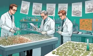 Científicos que examinan muestras de hongos en un laboratorio