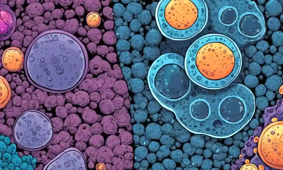 Ilustración microscópica de esporas y estructuras celulares destacando diferencias entre reproducción sexual y asexual.