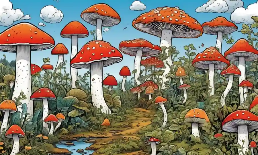 Fungi y sus efectos en humanos y animales representados a través de ilustraciones e iconos.
