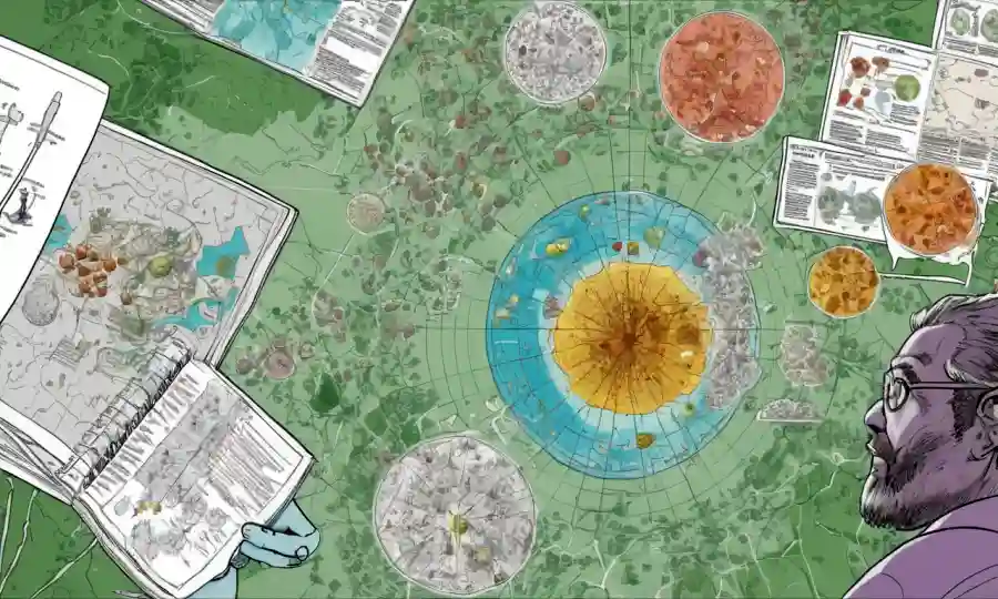 Científicos analizando datos sobre patógenos hongos diseminados en diagramas y mapas.