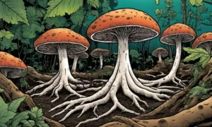 Crecimiento de hongos alrededor de una raíz vegetal