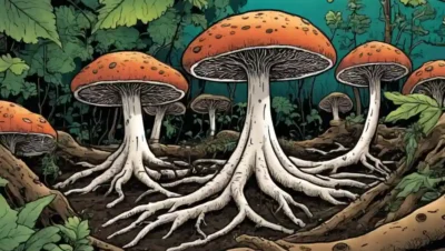 Crecimiento de hongos alrededor de una raíz vegetal