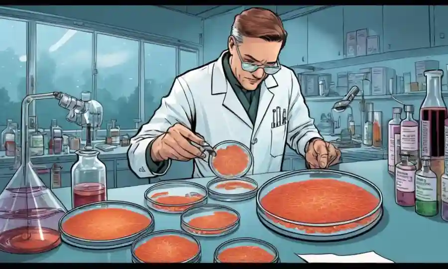 Un científico que estudia hongos en platos Petri en un laboratorio.